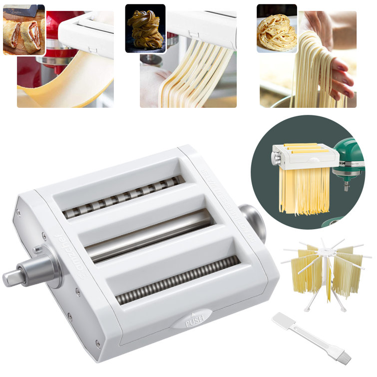 AMZCHEF Pasta Maker Attachment 3 in 1 Set for KitchenAid Stand Mixer with  Pasta Dryer Rack & Cleaning Brush, Pasta Sheet Roller Spaghetti &  Fettuccine Cutter 