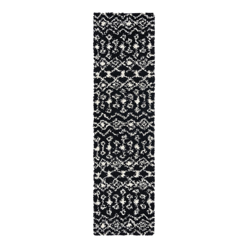 Tapis noir / blanc à motif géométrique Griego, Tapis de couloir 2 pi 7 po x 10 pi
