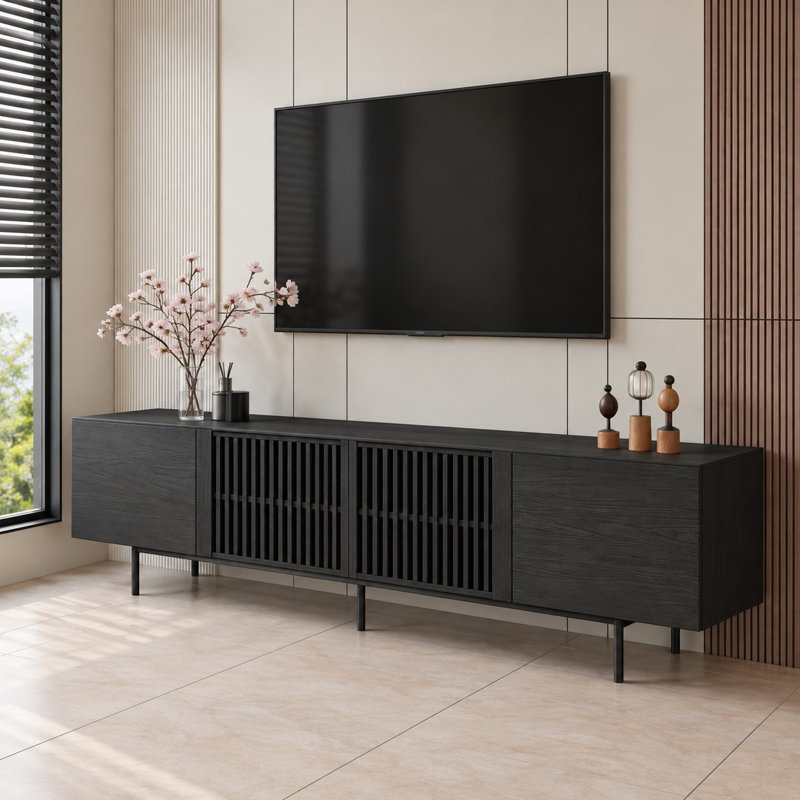 Retro Style TV Stand & Media Unit | TV Cabinet for 75-100 Inch TVs | Large Storage with Cable Ports | 1.8m & 2.4m Size Options | Premium Furniture for Living Room，Fast Dispatch From UK Warehouse — 2 Working Days