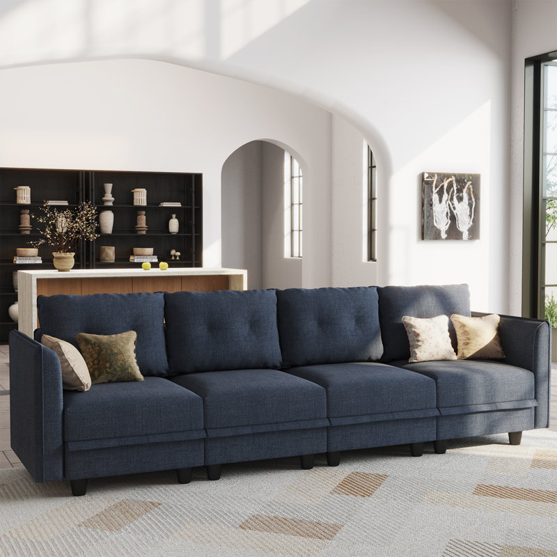 Canapé rembourré 4 places avec rangement Tomario, Polyester bleu