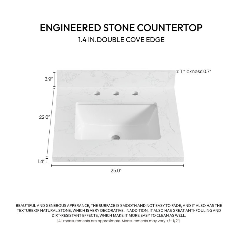 Jaen Composite Stone Vanity Top with White Rectangular Sink
