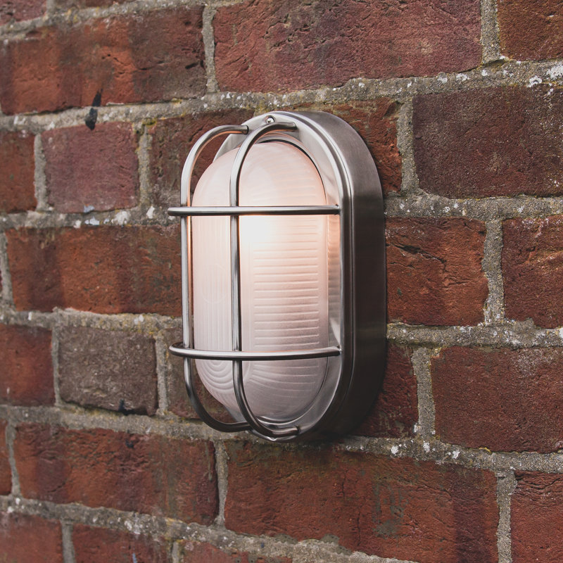 Celia Cast Aluminium Outdoor Oval Bulkhead Wall Light, Stainless Steel