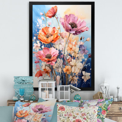Christylee " Multicolored Seasonal Flowers On Blue II "