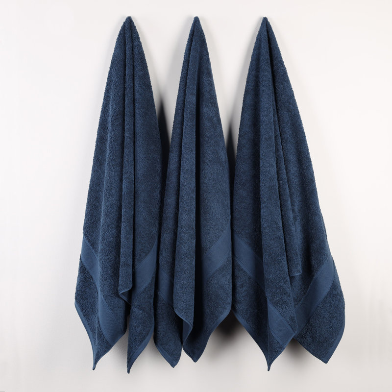 Ensemble de serviettes en coton biologique Lyndon, Marine, Ensemble de 3 serviettes de bain