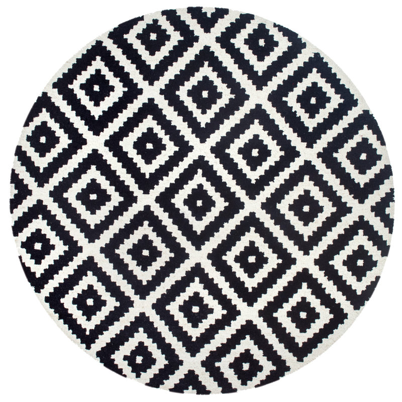 Drubin Geometric Wool Hand Woven Area Rug, Round 183cm