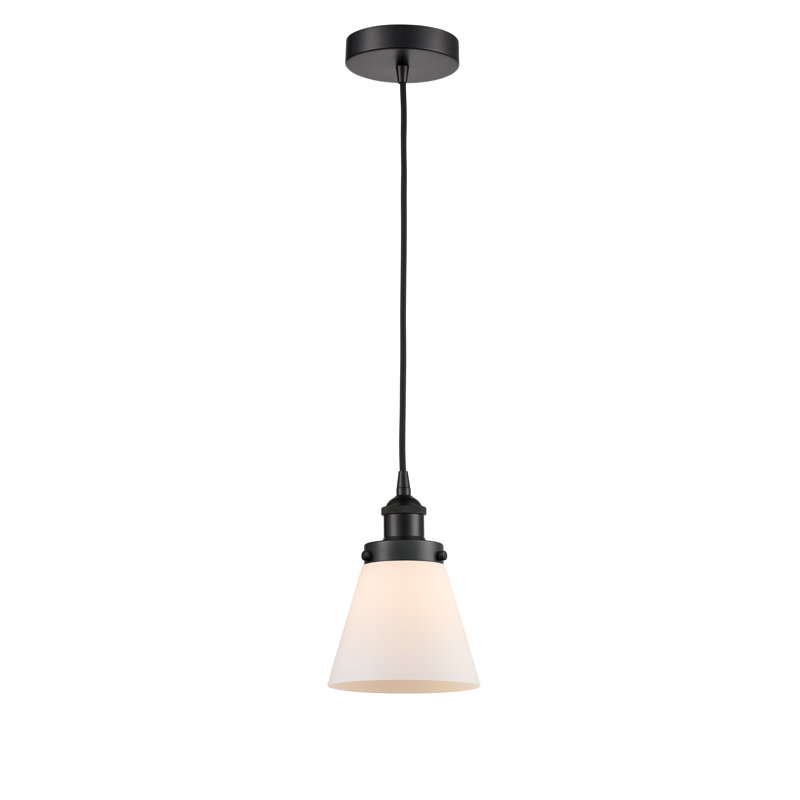 Mini-luminaire suspendu 1 lumière Cone, Blanc, H 9,5 po x l 6,25 po x P 6,25 po, Noir mat