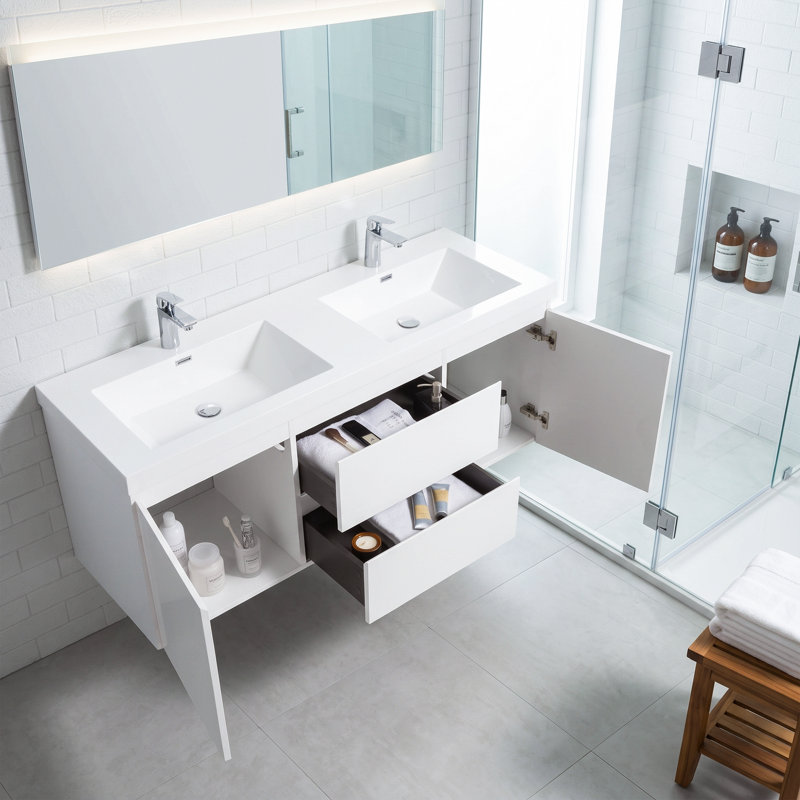 Meuble-lavabo double 60 po avec plateau en résine