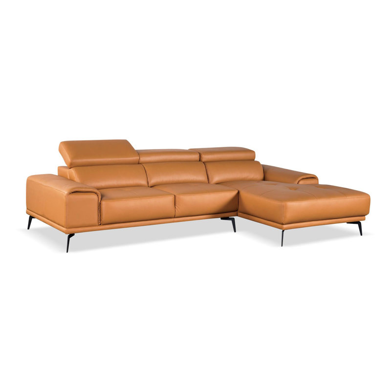 Canapé modulaire contemporain L 111 po, méridienne droite, Similicuir orange, Face à la droite