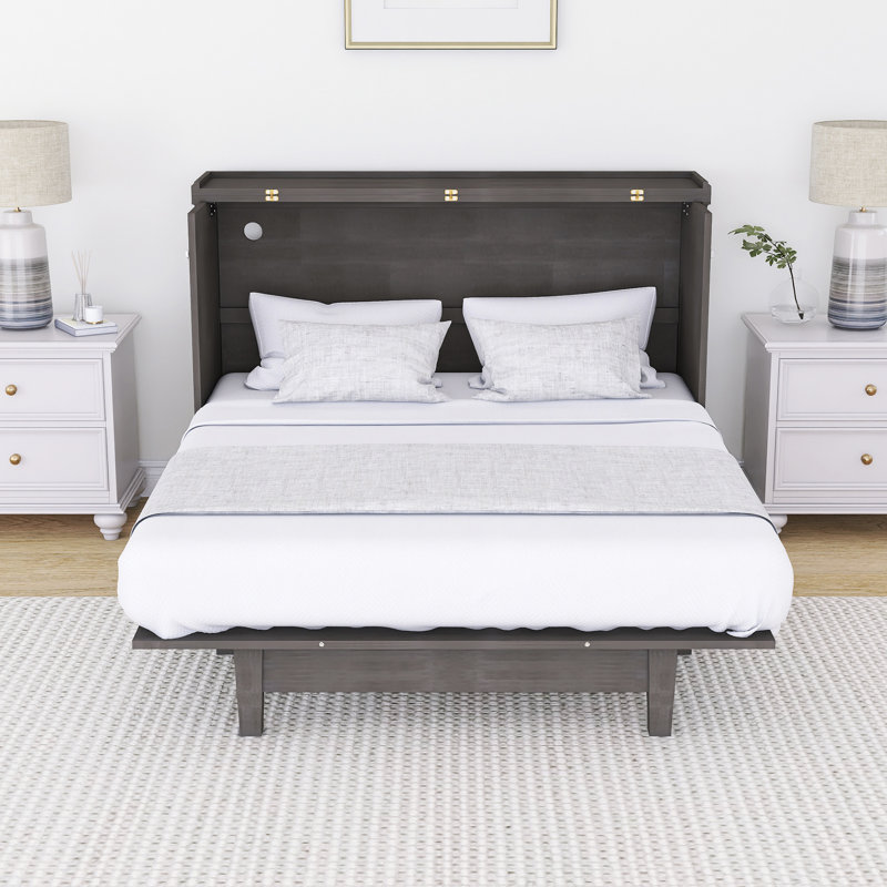 Commode Crabill en pin massif avec station de charge USB et grand tiroir de rangement, Gris, Complet/Double