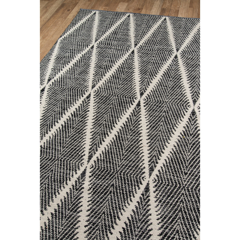 River Geometric Handmade Flatweave Black/Ivory Indoor/Outdoor Area Rug, Runner 2'3" x 8'