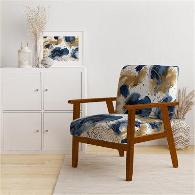 Abstract Pattern With Blue & Golden Textures II - Upholstered Modern Velvet Arm Chair