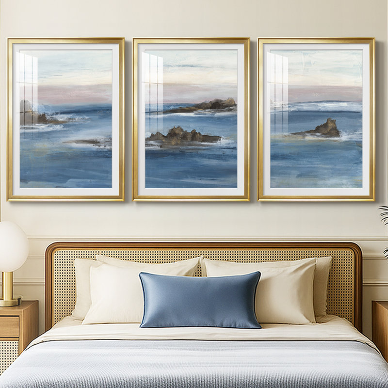 «Merging the Ocean I», impression sur mesure encadrée de qualité supérieure - 3 pièces, H 19 po x l 27 po