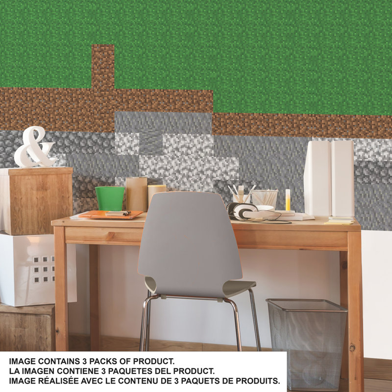 Minecraft Block Strips Green and Gray Reusable Wall Decals