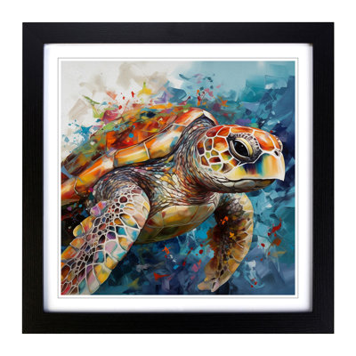 Sea Turtle Abstract No.2 - Single Picture Frame Print on Wood