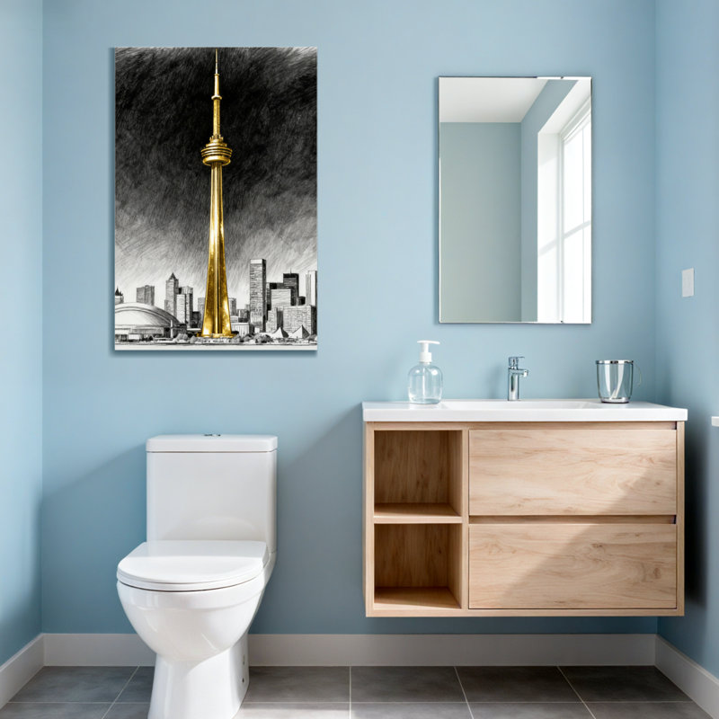 Scénique et paysages urbains avec la tour dorée de Toronto, H 24 po x l 16 po