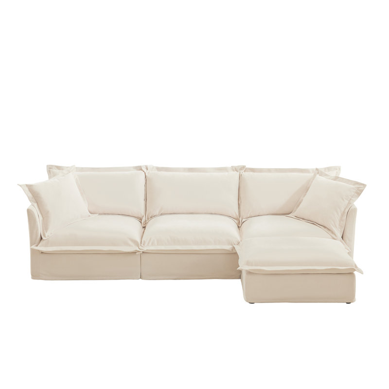 Canapé modulaire amovible avec housse, canapé confortable en chenille profonde avec coussins, crème luxueux