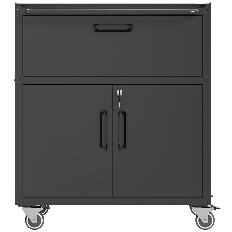 29.5'' W Metal Garage Tool Storage Cabinet on Wheels with 1 Drawer,Black
