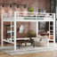 Lit mezzanine en métal blanc de grande taille avec garde-corps, échelles doubles et zone de sommeil confortable et sécuritaire