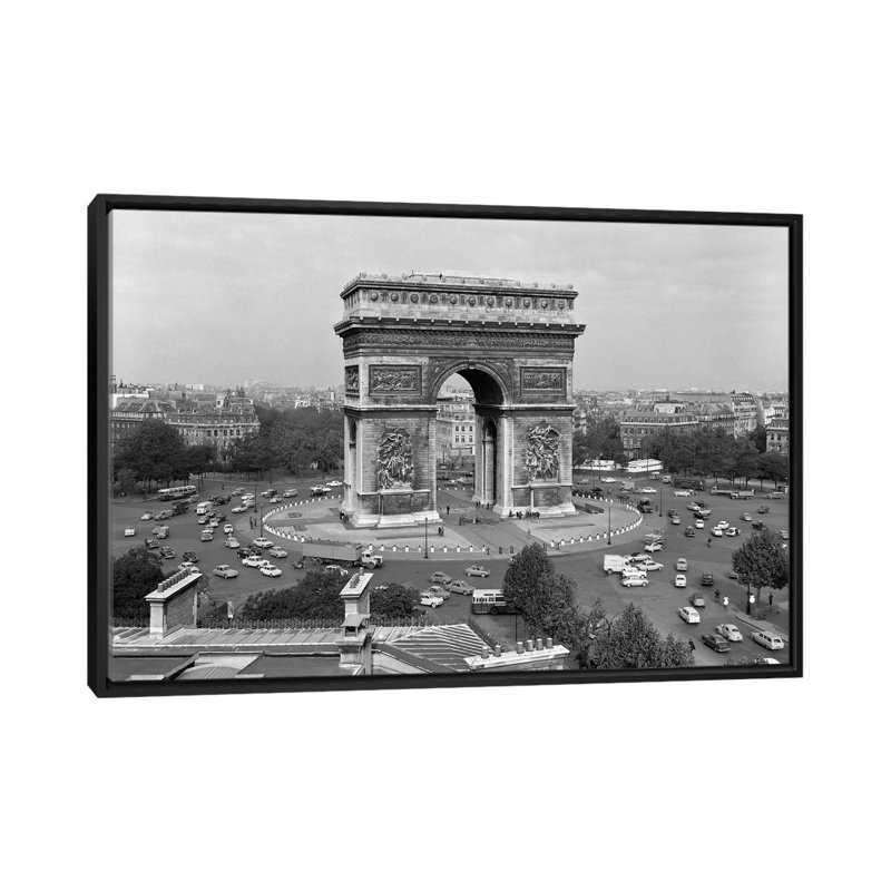«Arc de Triomphe des années 1960 au centre de la place de Letoile, Champs-Élysées, Paris, France», reproduction de photo sur toile tendue