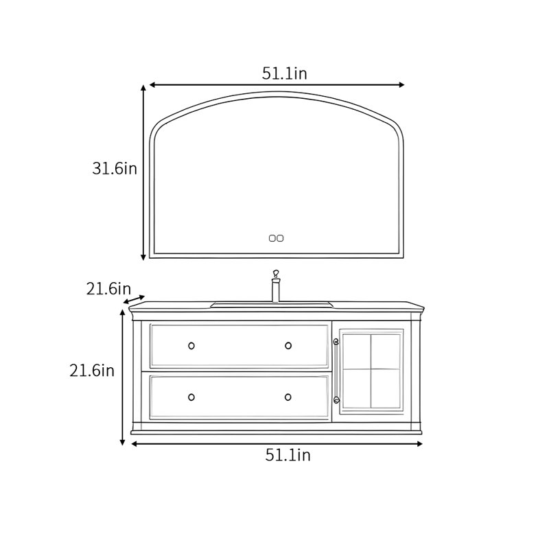 Armoire de salle de bain française, H 21,6 po x l 51,1 po x P 21,6 po