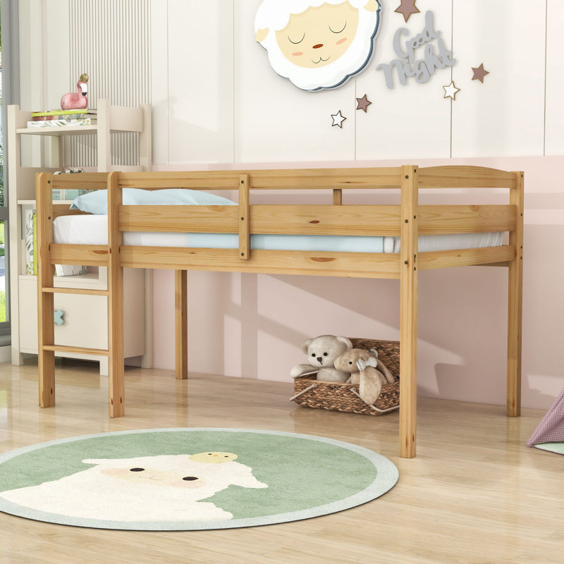 Twin Wood Loft Bed With Ladder, Natural