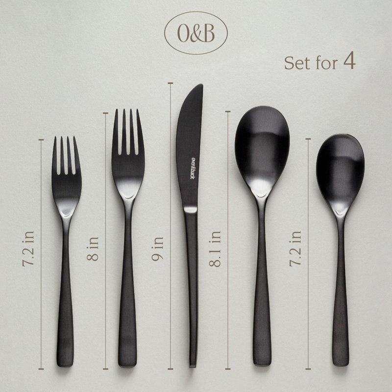 over&back Curved 18/8 Flatware Set - Service for 4, Matte Black