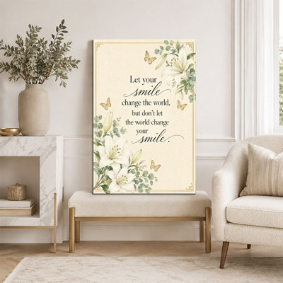 "Let Your Smile Change the World" White Lily Wrapped Canvas Wall Art