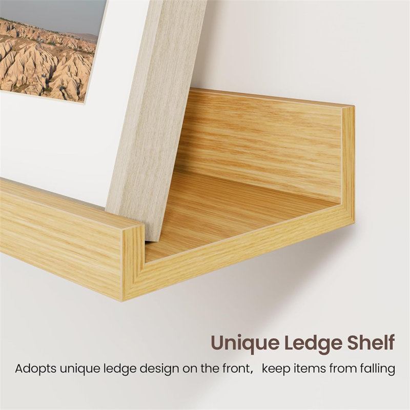 Rustic Floating Shelves Set of 3 with Lip, Picture Ledge Shelf for Nursery, Living Room – Multipurpose Storage Organizer, Bookshelf, & Photo Display Rack Oak