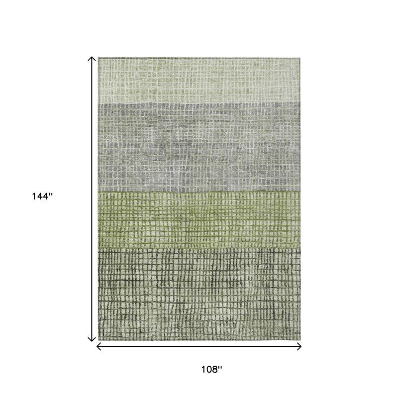 Tapis intérieur/extérieur lavable, motif géométrique vert artichaut et gris, 2,74 m x 3,66 m