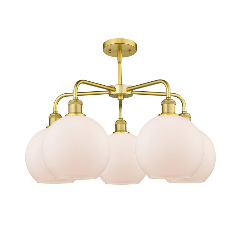 Lustre sphérique à 5 lumières Ellington, H 16 po x l 26 po x P 26 po, Or satiné, Blanc mat