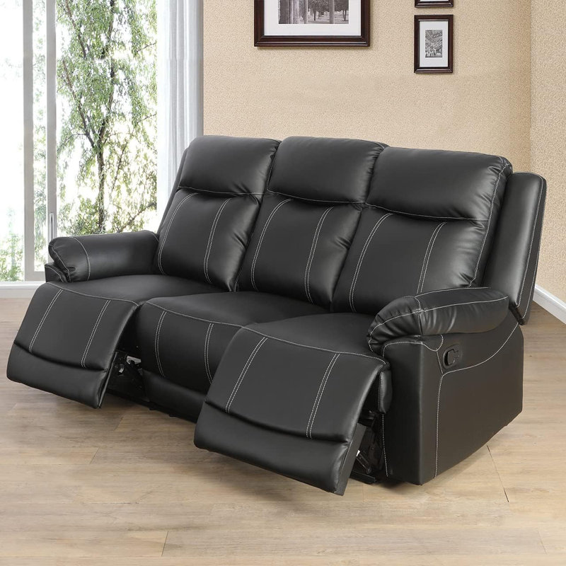Ensemble de canapé inclinable en cuir semi-PU 3 pièces, Similicuir noir