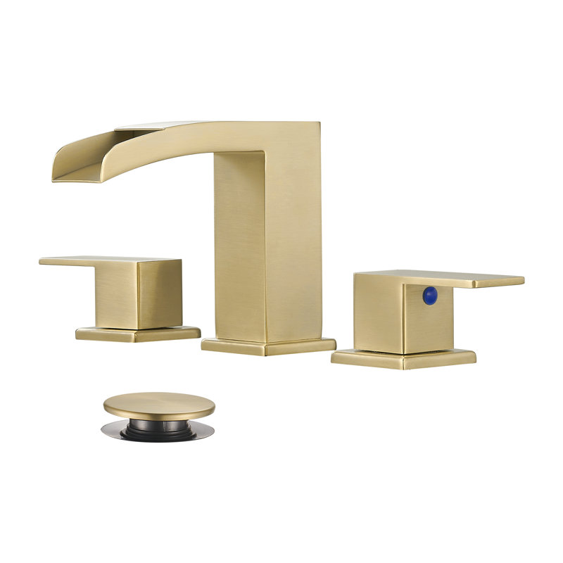 Widespread 8" Waterfall Bathroom Faucet 3 Hole, 2-handle Bathroom Sink Faucet with Pop Up Drain Assembly, Brushed Gold