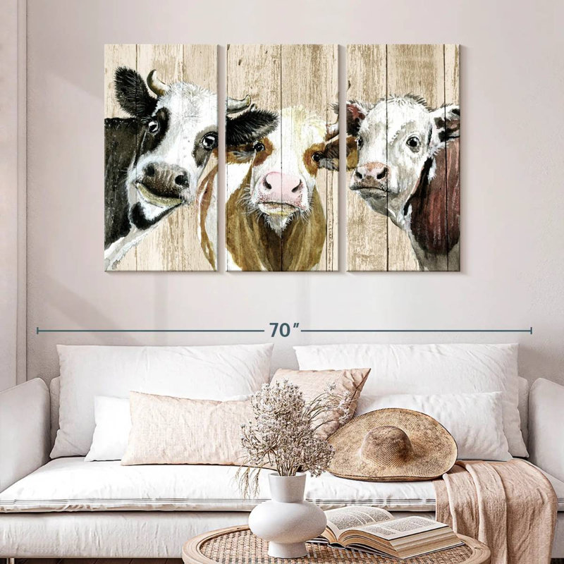 Curieux vaches sur bois, H 32 po x l 50 po