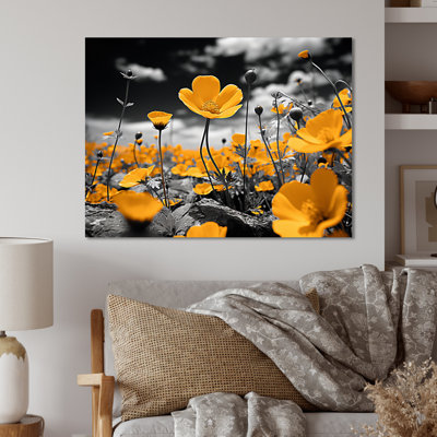 Or jaune jaune, gris, boutons d'or noir et blanc I - décoration murale florale en métal