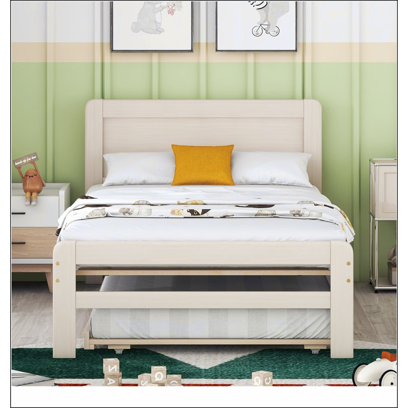 Structure de lit plateforme moderne avec lit gigogne, Blanchies