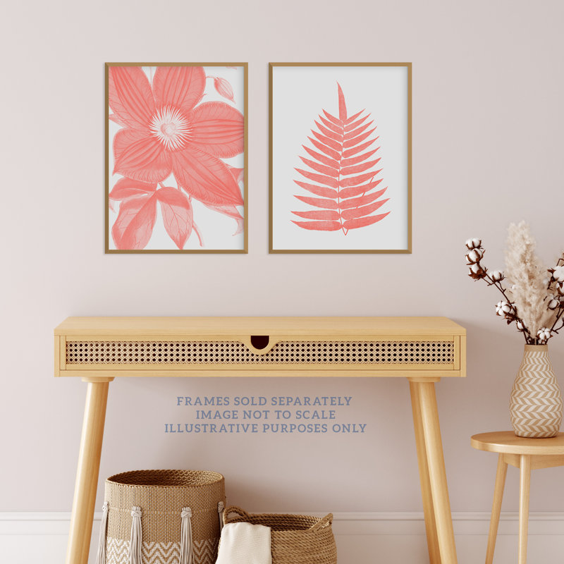 Calm Flower Fern Frond Coral Pink Plant Botanical Aesthetic - 2 Piece No Frame Print Set, 29.7cm H x 21cm W x 0.4cm D
