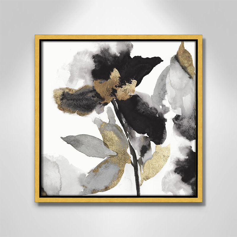 «Black Petals Black Gold Leaves II» par Asia Jensen, Or, H 13,5 po x l 13,5 po