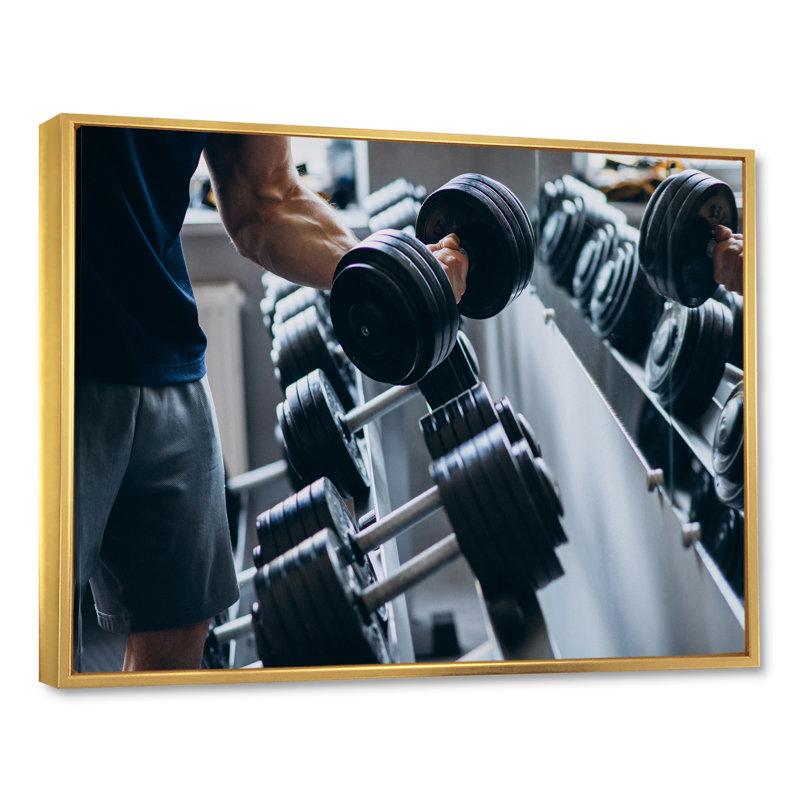 " Strong Man Training At Gym ", 24" H x 32" W x 1" D, Gold Floater Framed