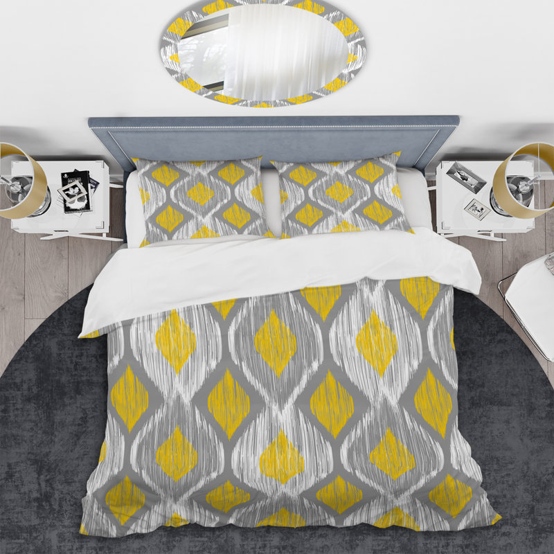 Ensemble de housse de couette jaune et gris, Housse de couette pour très grand lit et 2 très