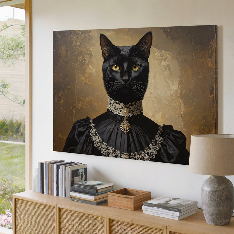 Portrait victorien de chat noir, toile d'art Anthropomorphic, H 20 po x l 20 po