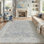 Tapis bleu lavable rétro Bremerton avec envers antidérapant