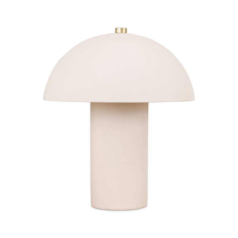 Alba 11" Modern Mushroom-Shaped LED Table Lamp In Beige Ceramic With Gold Accent
