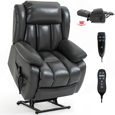 Electric Dual Motor Power Lift Recliner Chair With 8-Point Vibration Massage And Lumbar Heating, Grey Leatheraire, Up To 350 LBS