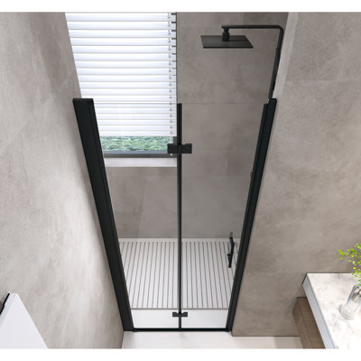 Porte de douche de 72 po de hauteur, verre trempé de 6 mm de 1/4 po, cadre en aluminium noir mat, simple et tendance, facile à installer dans l'espace de la salle de bain