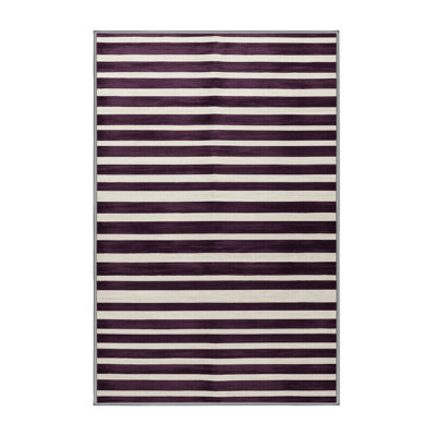 Machine Washable Horizontal Stripes Brown Area Rug