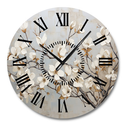 Beige White Dogwood Peacefulness - Dogwood Black Face Wall Clock