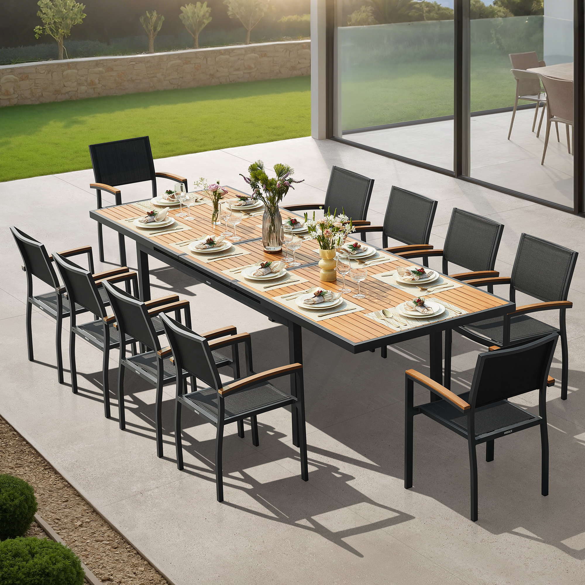 HIGOLD Heck 11 Pieces Fsc Teak Aluminum Outdoor Extension Dining Set ...