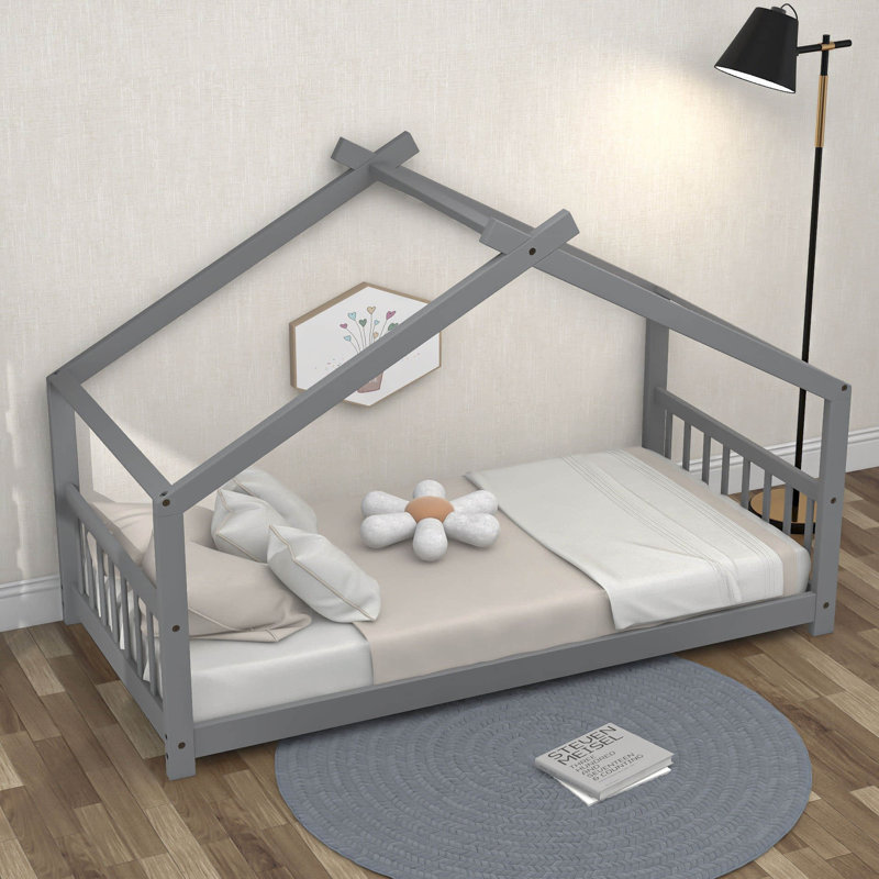 Lit plateforme avec tête de lit Esenler, Simple, gris