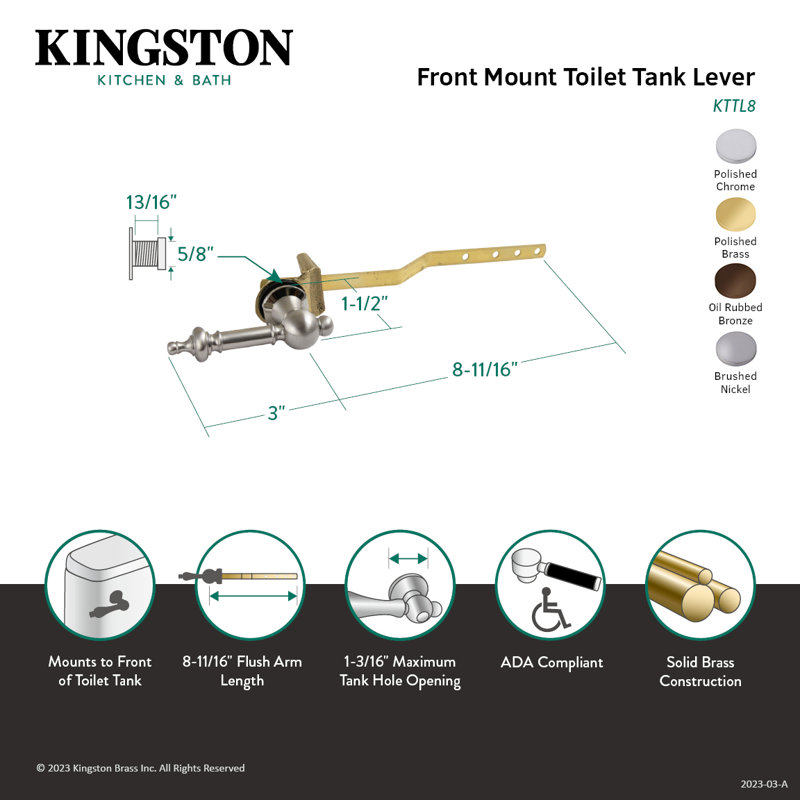 Kingston Brass Templeton Front Mount Toilet Tank Lever, Brushed Nickel