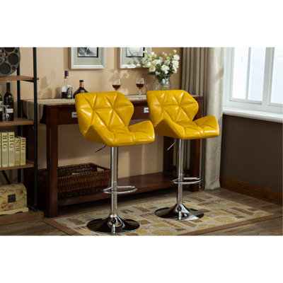 Tabourets de bar jaunes à hauteur ajustable, contemporain, de 2 - siège hydraulique et siège en cuir PU avec repose-pieds pour un confort contemporain et un repos accru,